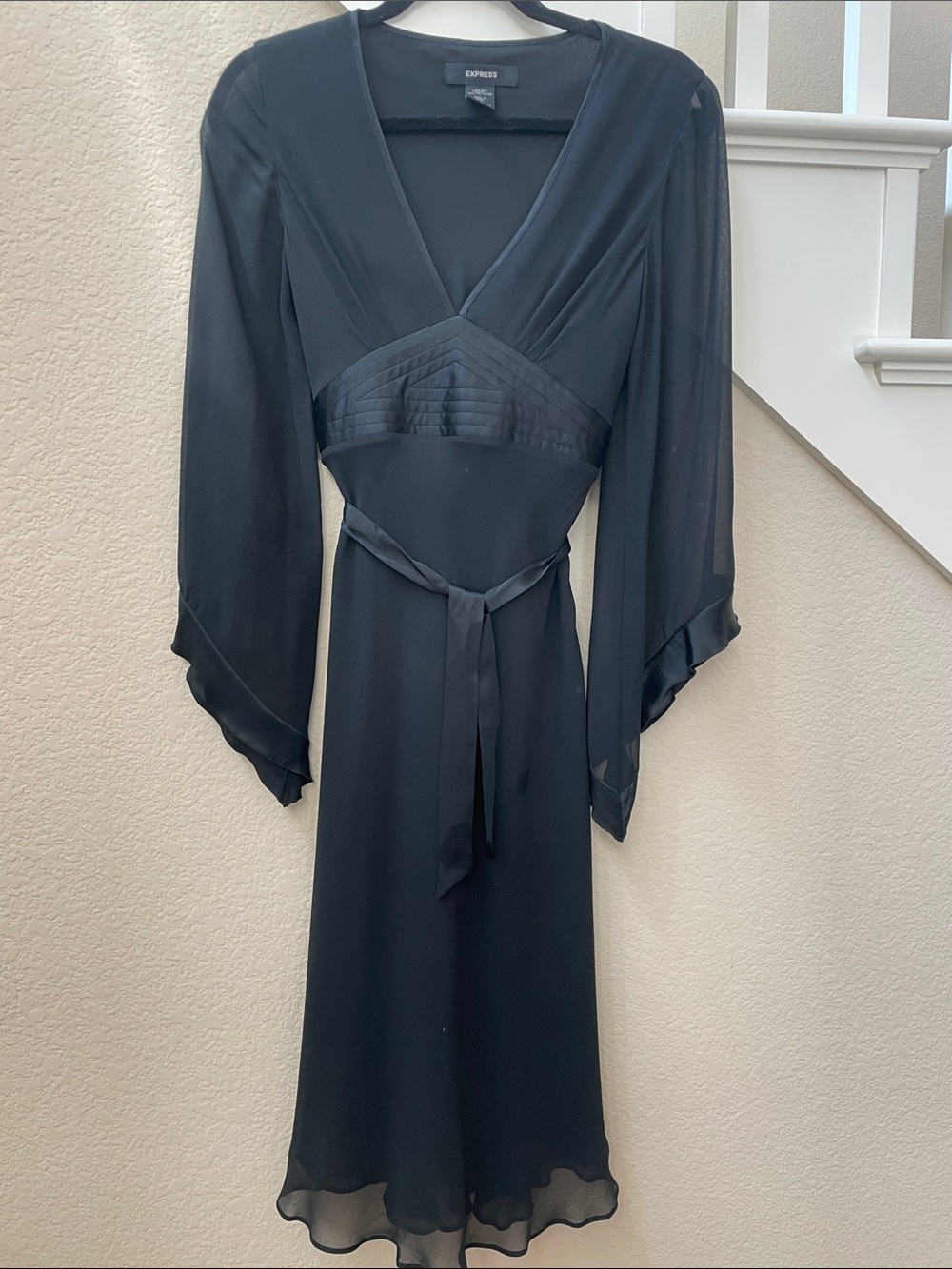 Vintage Express Black Silk Chiffon with Satin-Trim Dress